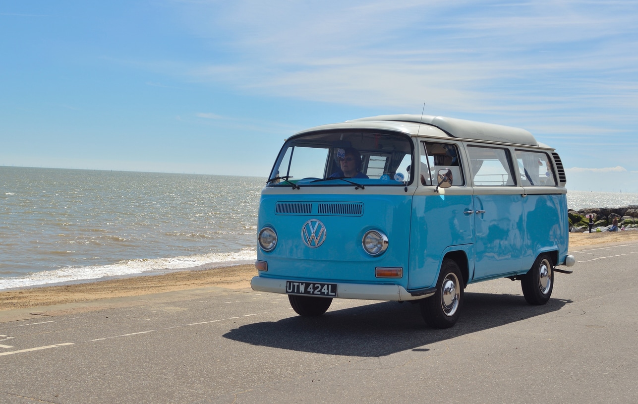 Classic Blue and white Volkswagen camper van
